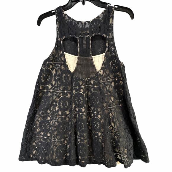 Free People Lace Mini Dress Womens XS Black Geo Floral Romantic Boho Whimsygoth - Picture 4 of 12